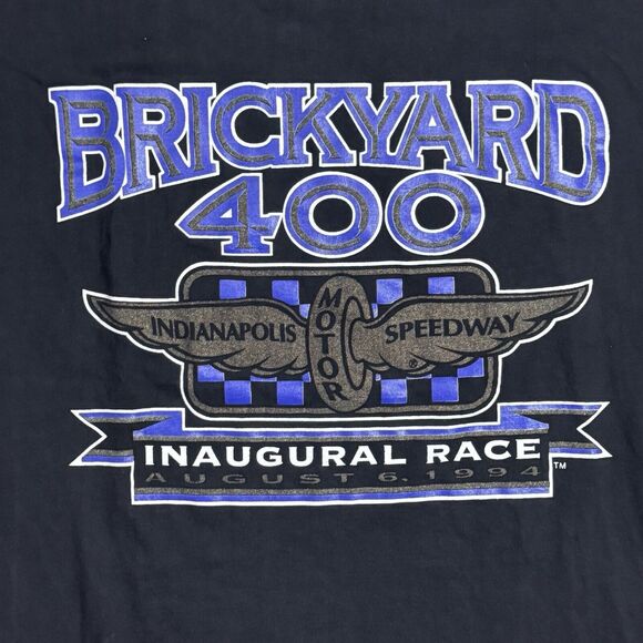 Logo 7 Mens Racing Tee Brickyard 400 Jeff Gordon T-Shirt Black Vintage 90s Sz L - Picture 3 of 7